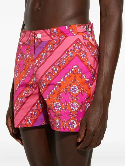 Pucci Floral-patterned Diagonal-stripe Swim Shorts In Multi