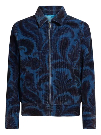 Etro Velvet Bomber Jacket With Print In Blue