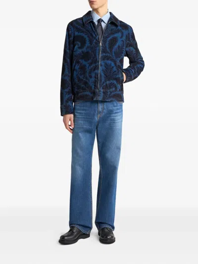 Etro Velvet Bomber Jacket With Print In Blue