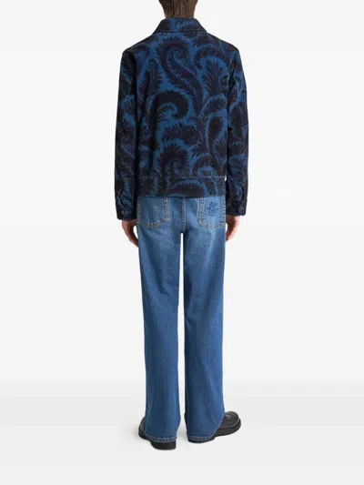 Etro Velvet Bomber Jacket With Print In Blue