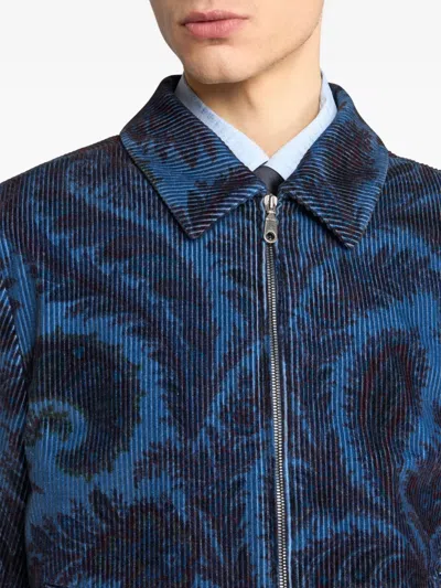 Etro Velvet Bomber Jacket With Print In Blue