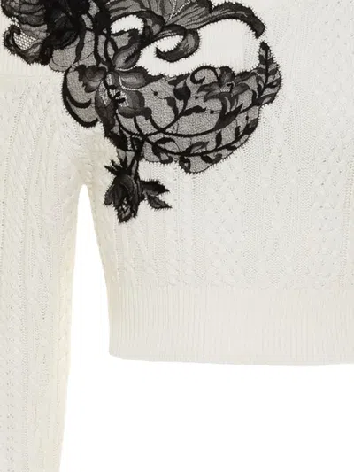 Hellessy Cable-knit Lace-appliqué Sweater In White