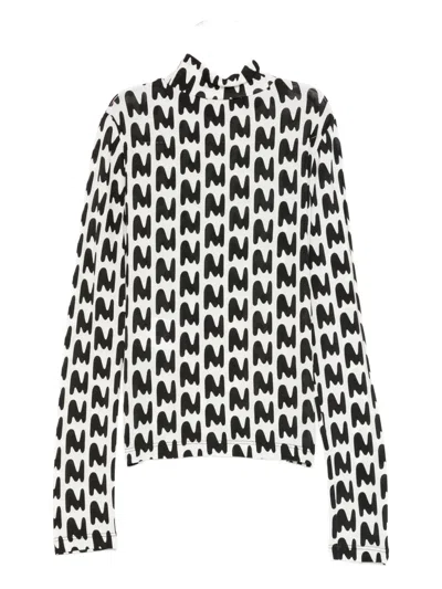 Msgm Abstract-print Mock-neck T-shirt In White