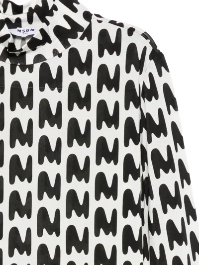 Msgm Abstract-print Mock-neck T-shirt In White