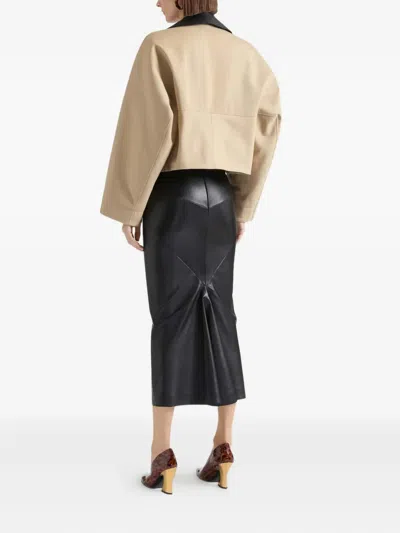Givenchy Cropped Peacoat With Leather Collar In Cotton And Wool In Brown