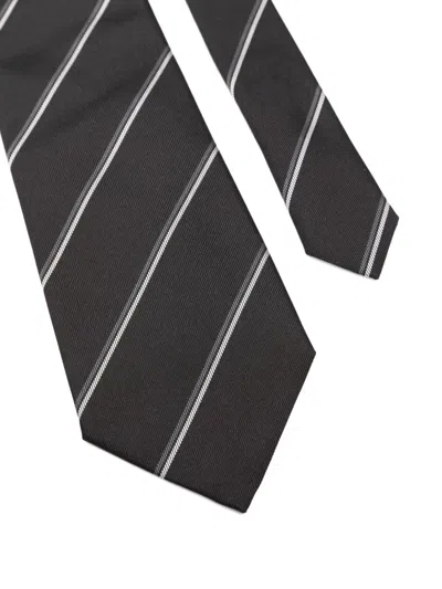 Saint Laurent Silk Tie With Subtle Diagonal Stripes In Black