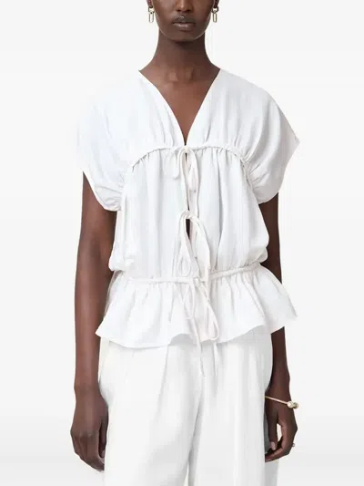 Allsaints Remy Tie-front Ruffled Top In White