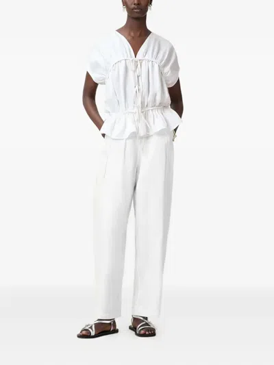 Allsaints Remy Tie-front Ruffled Top In White