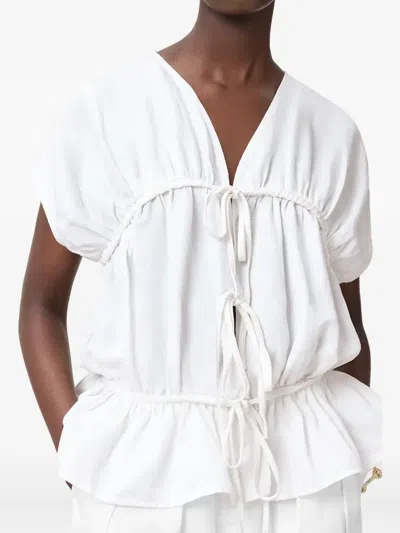Allsaints Remy Tie-front Ruffled Top In White