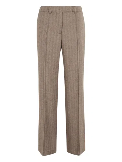 Seventy Taupe Herringbone Wool Blend Pants With Tailored Finish In Brown