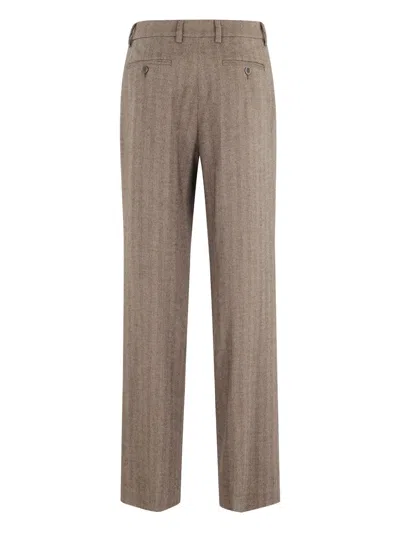 Seventy Taupe Herringbone Wool Blend Pants With Tailored Finish In Brown
