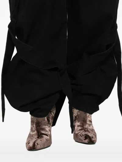 Attico Wide Leg Denim Trousers With Strap And Pockets In Black