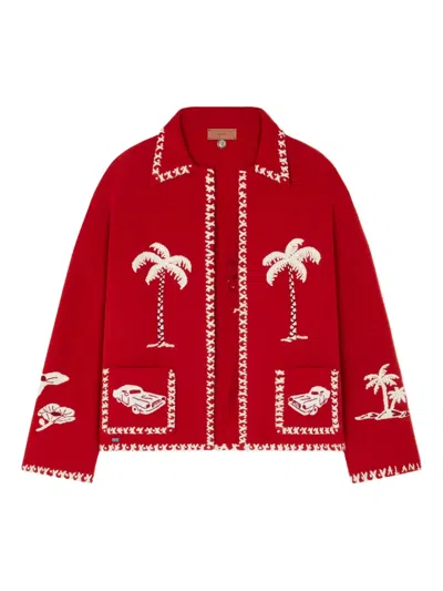 Alanui Remember Me Palm-tree Car Wool Jacket In Red