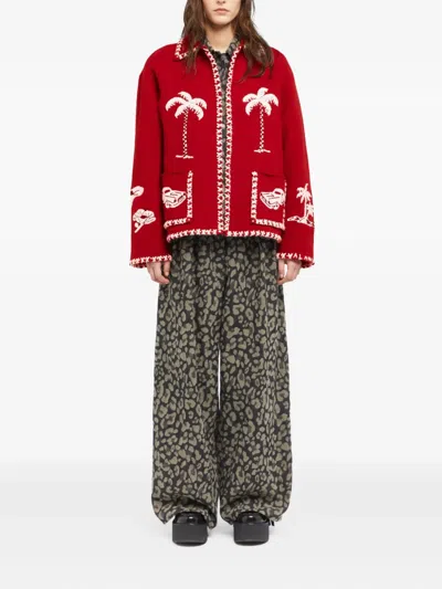 Alanui Remember Me Palm-tree Car Wool Jacket In Red