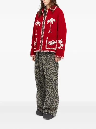 Alanui Remember Me Palm-tree Car Wool Jacket In Red