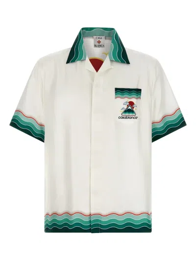 Casablanca Silk Short-sleeved Shirt With Wave In Multi