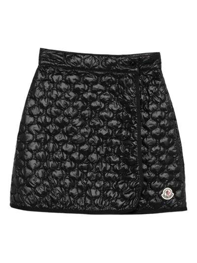 Moncler Quilted Black Skirt With Glossy Finish And Wrap Style