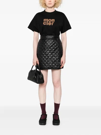 Moncler Quilted Black Skirt With Glossy Finish And Wrap Style