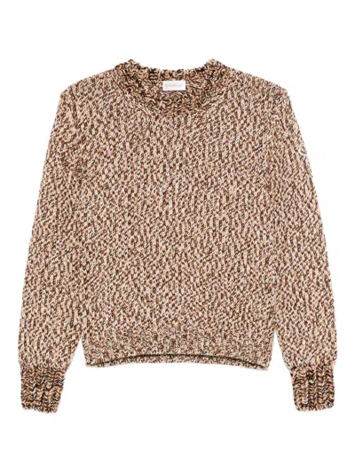 Moncler Marled Wool Crewneck Sweater In Brown