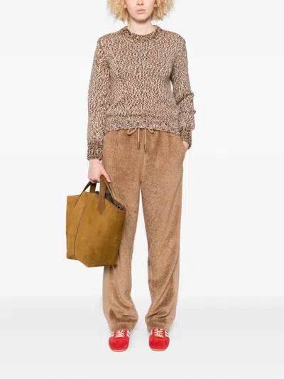 Moncler Marled Wool Crewneck Sweater In Brown