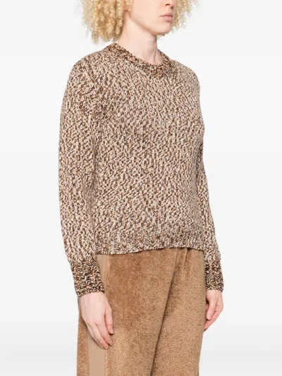 Moncler Marled Wool Crewneck Sweater In Brown