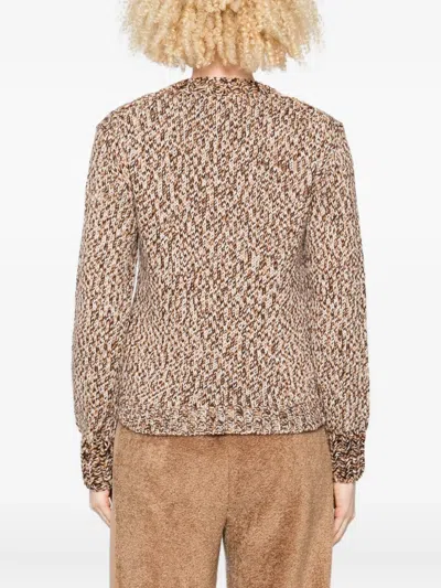 Moncler Marled Wool Crewneck Sweater In Brown