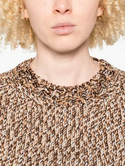 Moncler Marled Wool Crewneck Sweater In Brown
