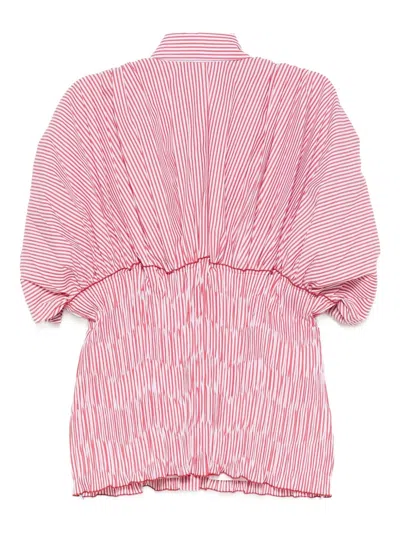 Rochas Puffed-sleeve Striped Shirt In Pink