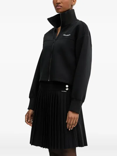 Karl Lagerfeld Embroidered-logo Zip-up Sweatshirt In Black