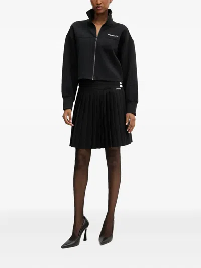 Karl Lagerfeld Embroidered-logo Zip-up Sweatshirt In Black