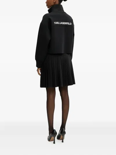 Karl Lagerfeld Embroidered-logo Zip-up Sweatshirt In Black