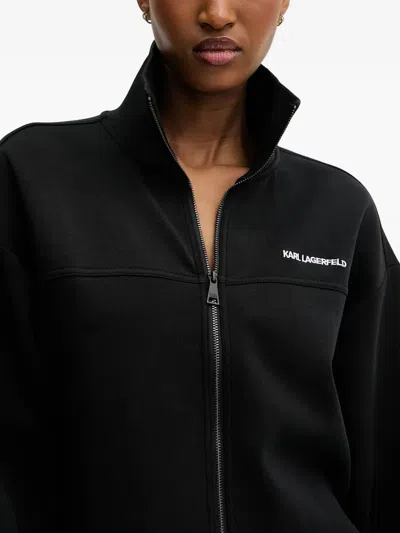 Karl Lagerfeld Embroidered-logo Zip-up Sweatshirt In Black
