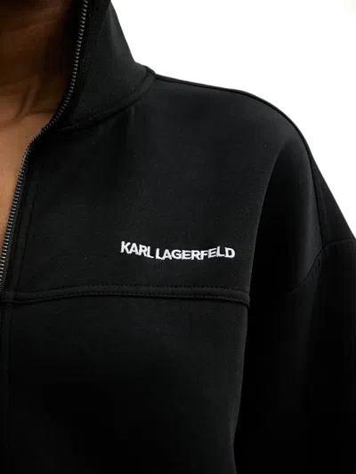Karl Lagerfeld Embroidered-logo Zip-up Sweatshirt In Black