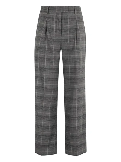 Seventy High-waisted Straight Leg Pants With Prince Of Wales Pattern In Gray