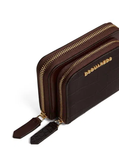Dsquared2 Twin Zip Around Wallet In Brown