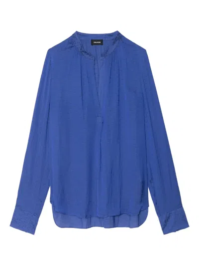 Zadig & Voltaire Womens Electric Tink Long-sleeved Satin Blouse In Blue