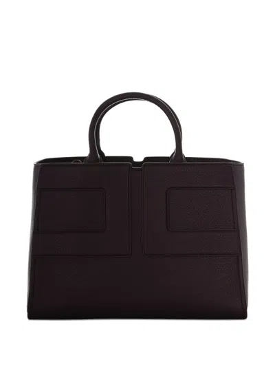 Elisabetta Franchi Structured Bordeaux Handbag With Geometric Stitching Details In Black