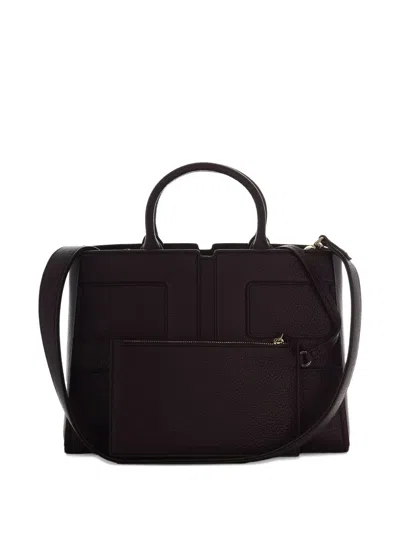 Elisabetta Franchi Structured Bordeaux Handbag With Geometric Stitching Details In Black