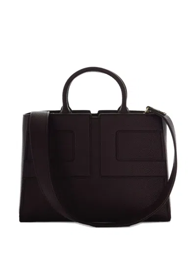 Elisabetta Franchi Structured Bordeaux Handbag With Geometric Stitching Details In Black