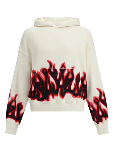Palm Angels Graphic Flame Print Cotton Hoodie In White