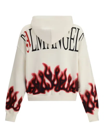 Palm Angels Graphic Flame Print Cotton Hoodie In White