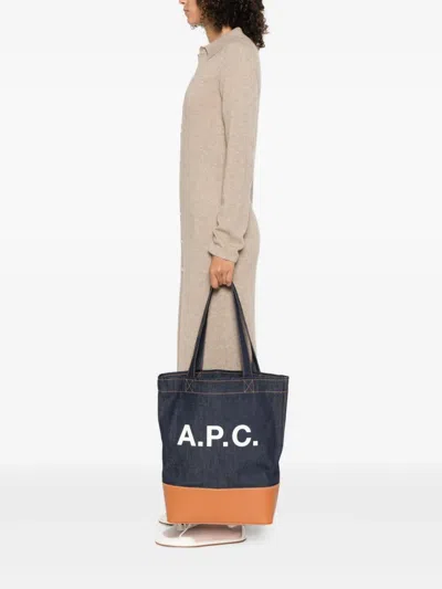 Apc Medium Logo-detail Denim Tote Bag In Blue