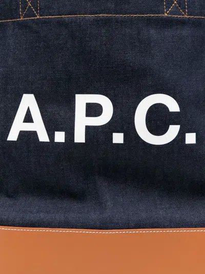 Apc Medium Logo-detail Denim Tote Bag In Blue