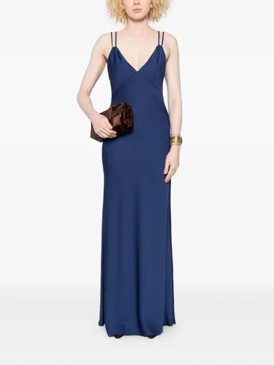 Alice And Olivia Montana Lace-up Satin Slipdress In Blue