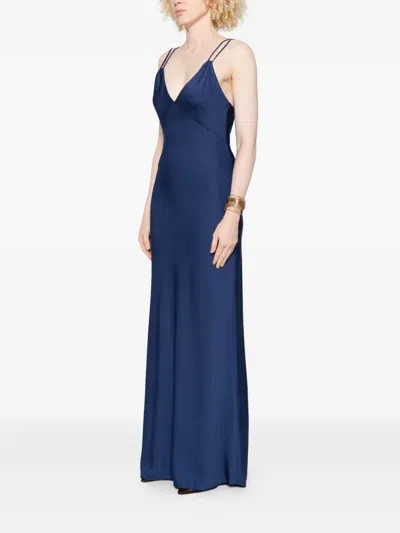 Alice And Olivia Montana Lace-up Satin Slipdress In Blue