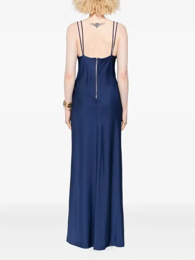 Alice And Olivia Montana Lace-up Satin Slipdress In Blue