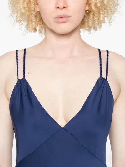 Alice And Olivia Montana Lace-up Satin Slipdress In Blue