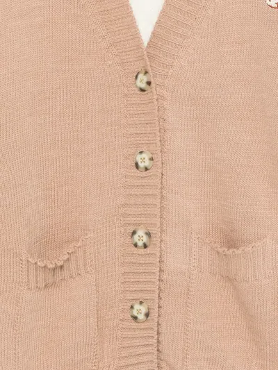 Msgm Kids Two-tone Cardigan With Embroidery In Brown