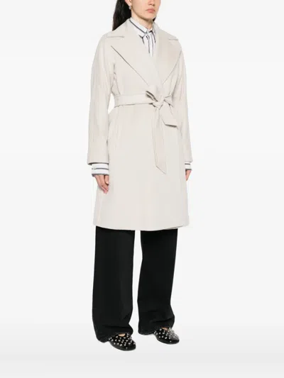 Max Mara Dravenna Wool Wrap Coat With Flared Kimono Sleeves In Neutral