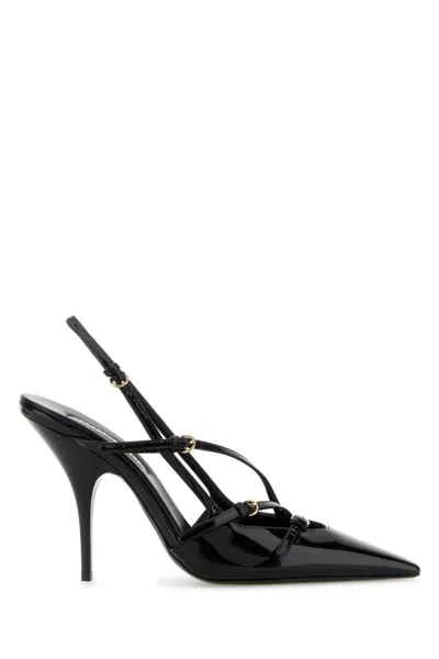 Miu Miu Patent Leather Slingbacks With Buckles In Black